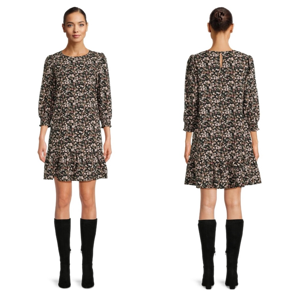 Time and Tru • 3/4 Sleeve Sea Turtle Ditsy Floral Print Mini Dress Size XXL 20